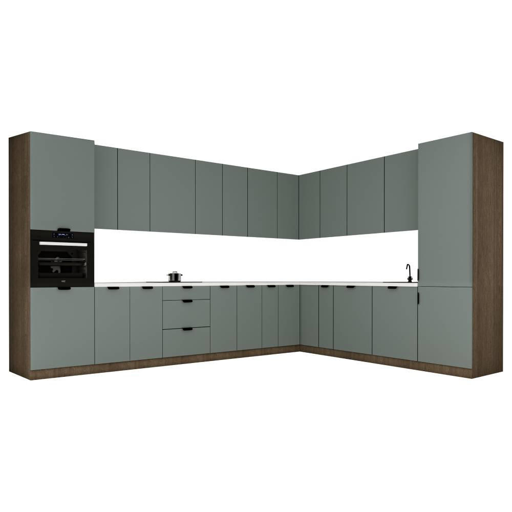 WINKELKÜCHE 385 x 285 cm - Sorento KS11-M385 - in Grün / Dunkle Eiche - Eichefarben/Schwarz, Holz/Metall (670/247/58cm)