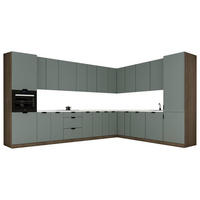 WINKELKÜCHE 385 x 285 cm - Sorento KS11-M385 - in Grün / Dunkle Eiche - Eichefarben/Schwarz, Holz/Metall (670/247/58cm)