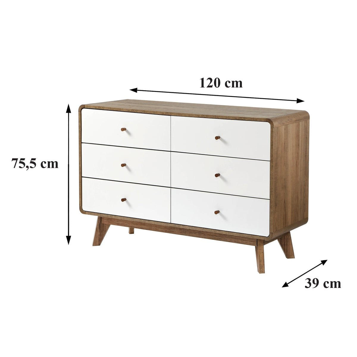 KOMMODE 6 schubladen holzdekor und weß albura 39/75,5/120 cm - Nussbaumfarben, Holzwerkstoff (120/75.5/46.5cm) - Calicosy
