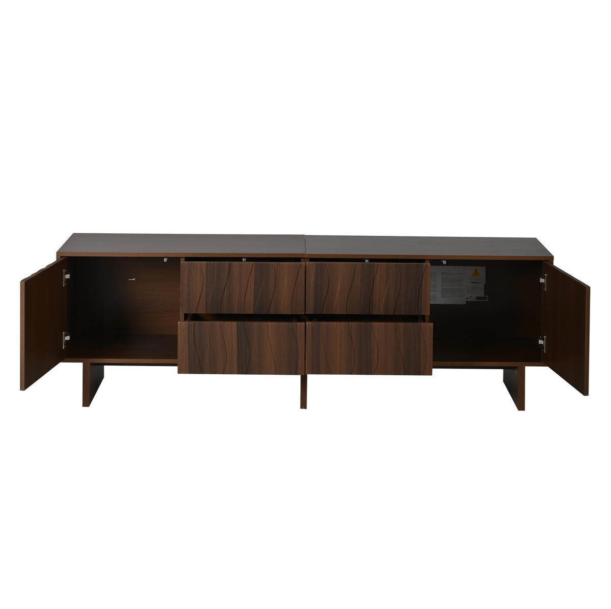 TV ormarić od iverice 180x40x56 cm tamni orah s 4 ladice, 2 vrata i valovitim dizajnom - smeđa, drvni materijal (180/56/40cm) - Modfu