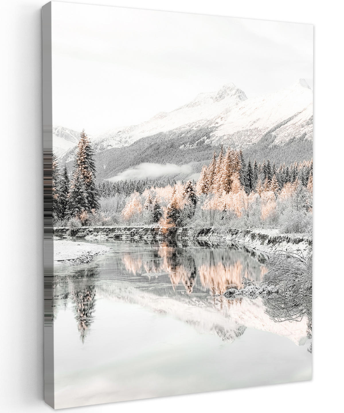 LEINWANDBILD Natur - Winter - Bäume - Berge - Schnee 60x80 cm - Weiß Hochglanz, Textil (60/80cm) - MuchoWow
