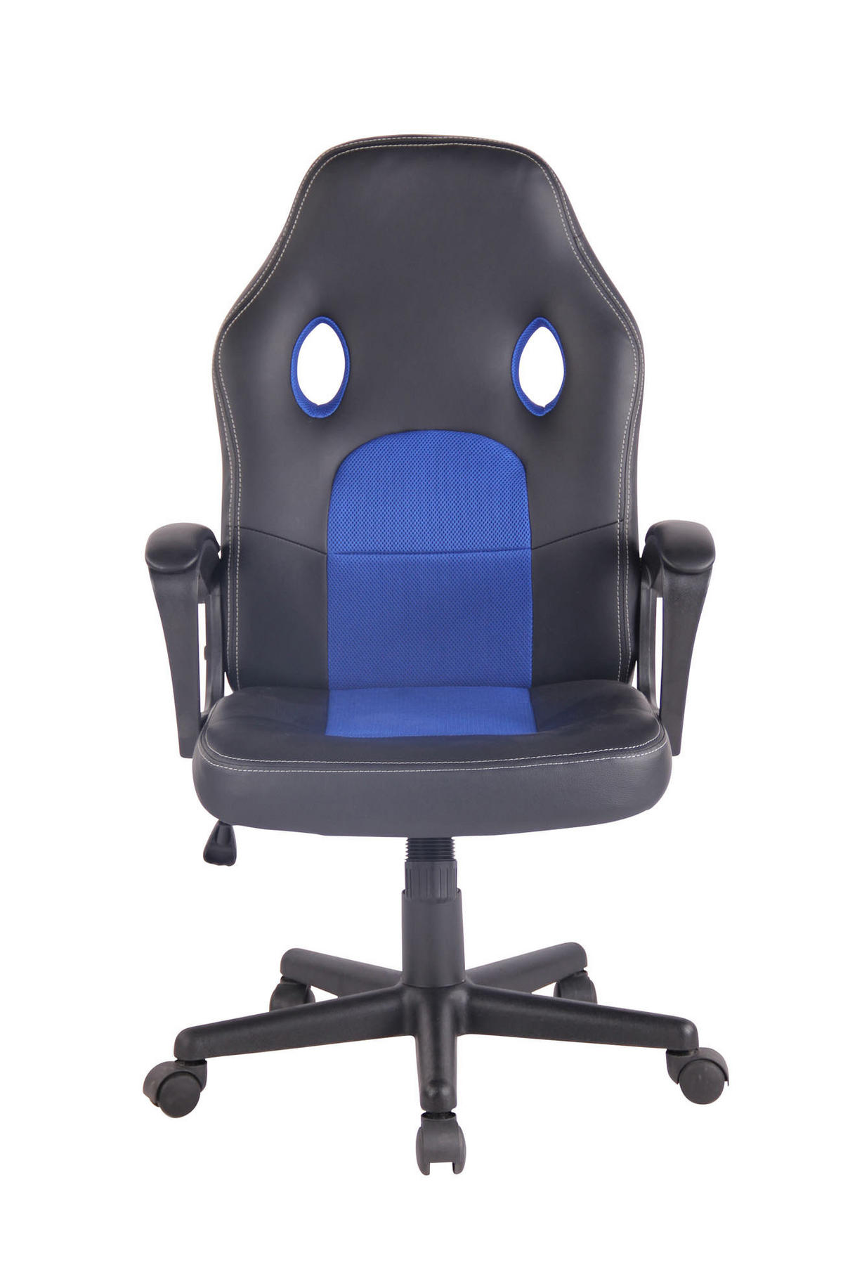 DREHSTUHL Lederlook schwarz/blau - Blau/Schwarz, Kunststoff/Textil (61/106/59cm) - CLP