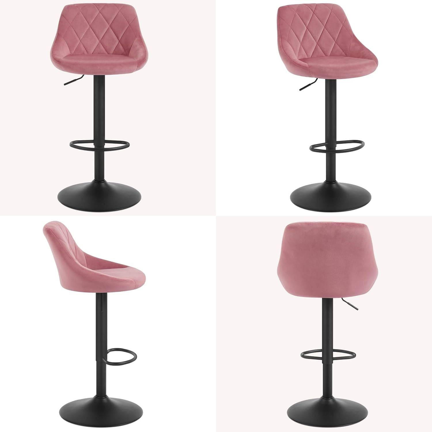 BARHOCKER 2er Set, aus Samt, Drehbar, Rosa - Schwarz/Rosa, Textil/Metall (47/83/39cm) - Woltu