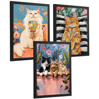 PLAKAT Sada 3 Funny Cats A3 Černý rám - černá, papír (29.7/1/42cm) - Nacnic