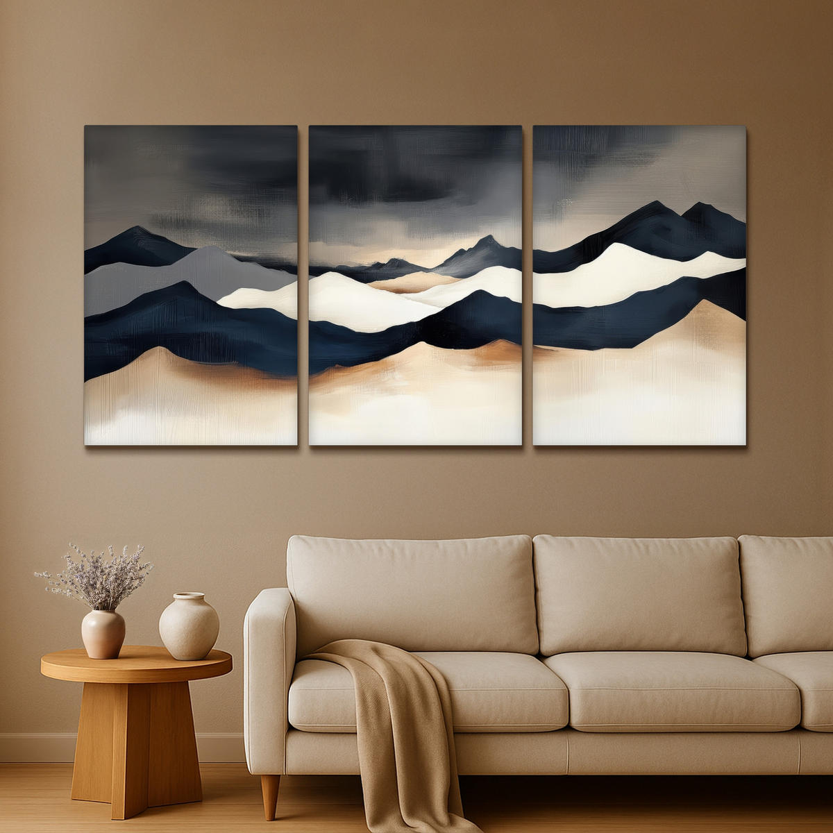 LEINWANDBILD 3er Set Landschaft - Abstrakt - Modern 240x120 cm - Dunkelblau, Textil (240/120cm) - MuchoWow