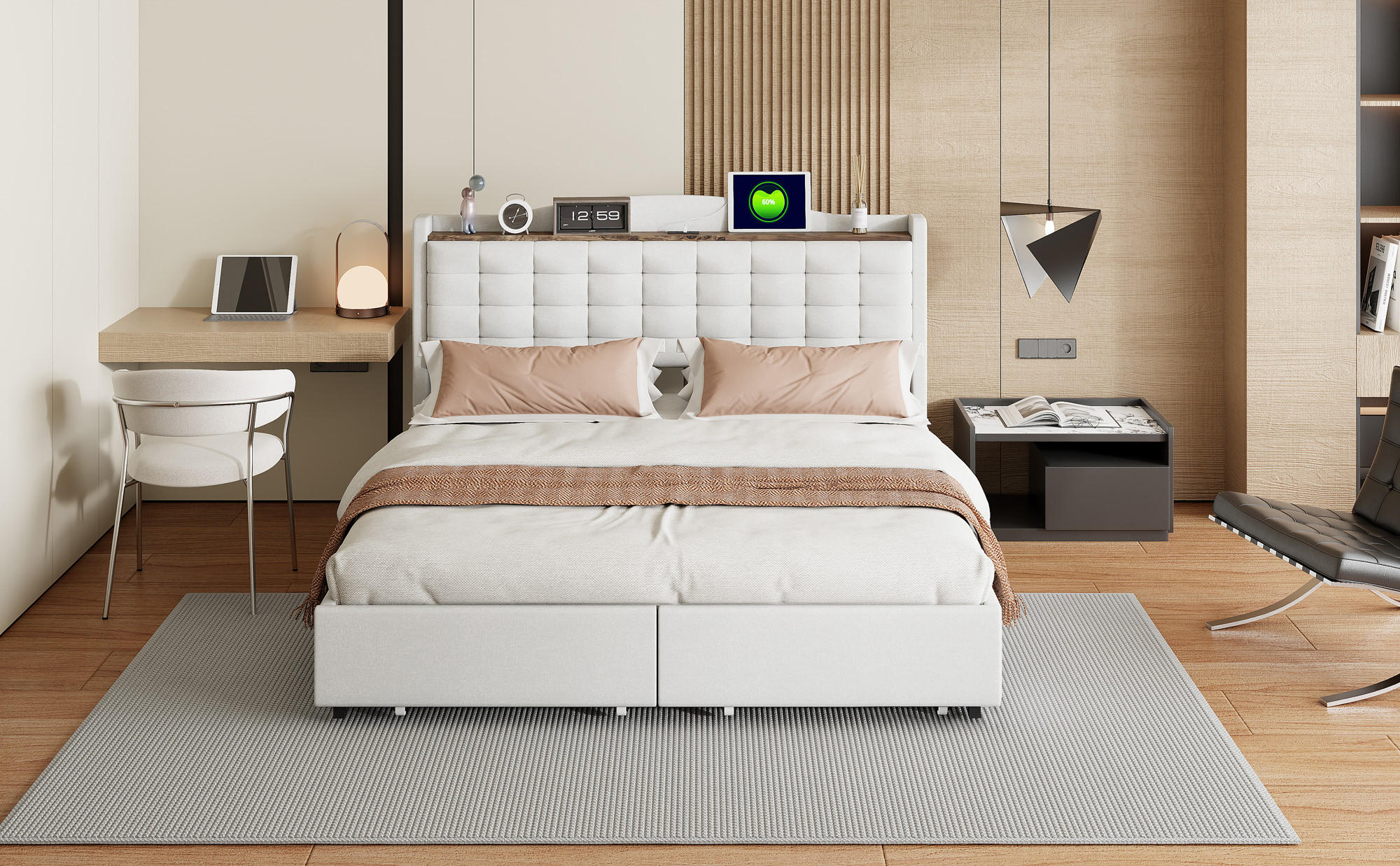 BETT beige 200/166/110 cm - Beige, Textil/Metall (160/200cm) - Urban Meuble