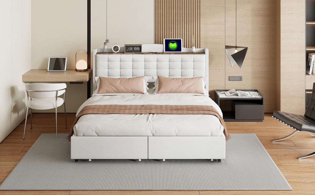 BETT beige 200/166/110 cm - Beige, Textil/Metall (160/200cm) - Urban Meuble