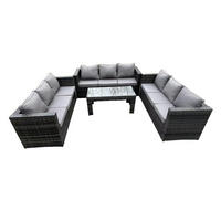 GARTENTISCHGRUPPE Polyrattan 9-Sitzer - Dunkelgrau/Grau, Glas/Kunststoff - Fimous