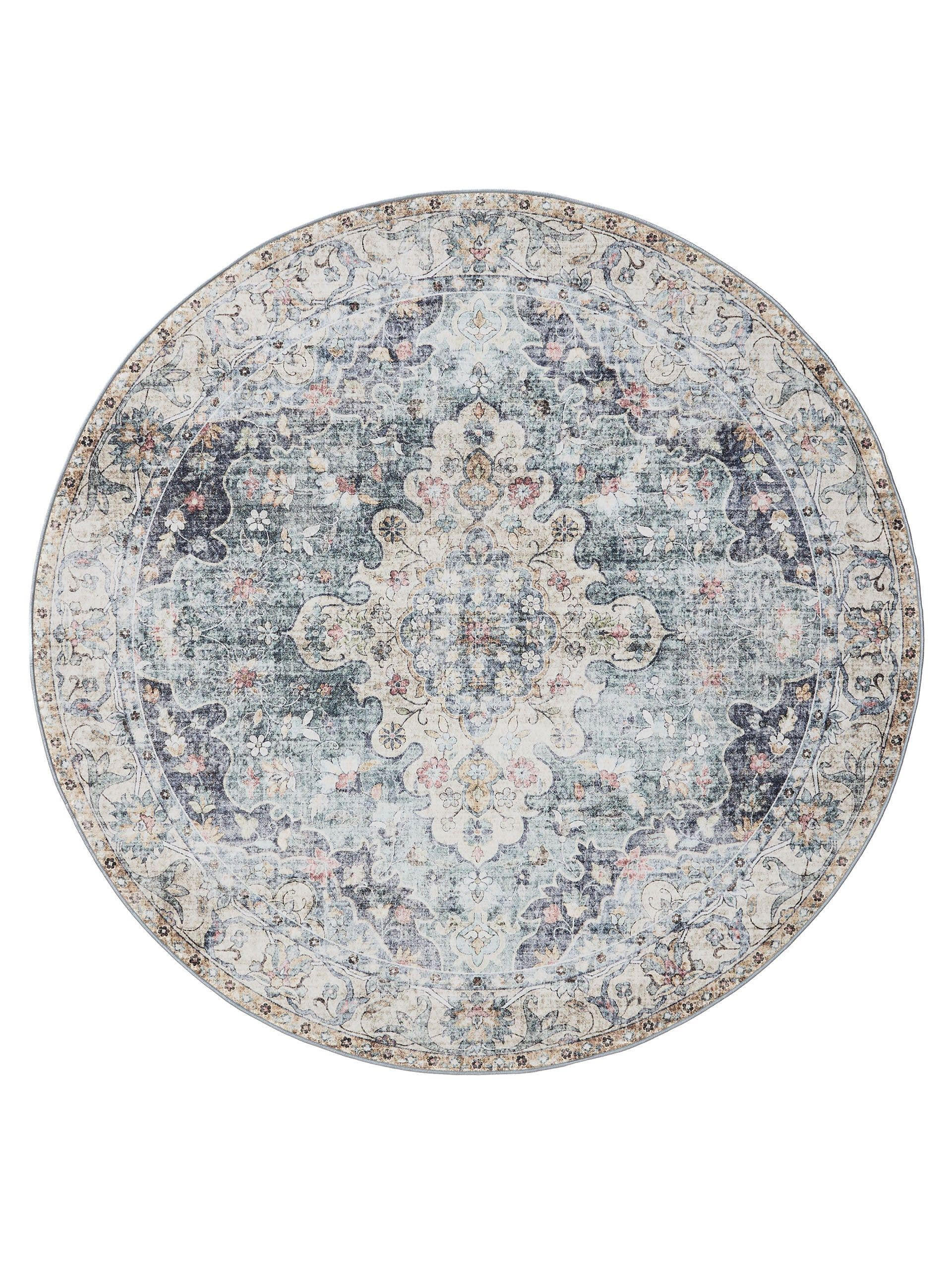 VINTAGE-TEPPICH George waschbar ø 160 cm rund - Blau, Kunststoff (160/160cm) - benuta