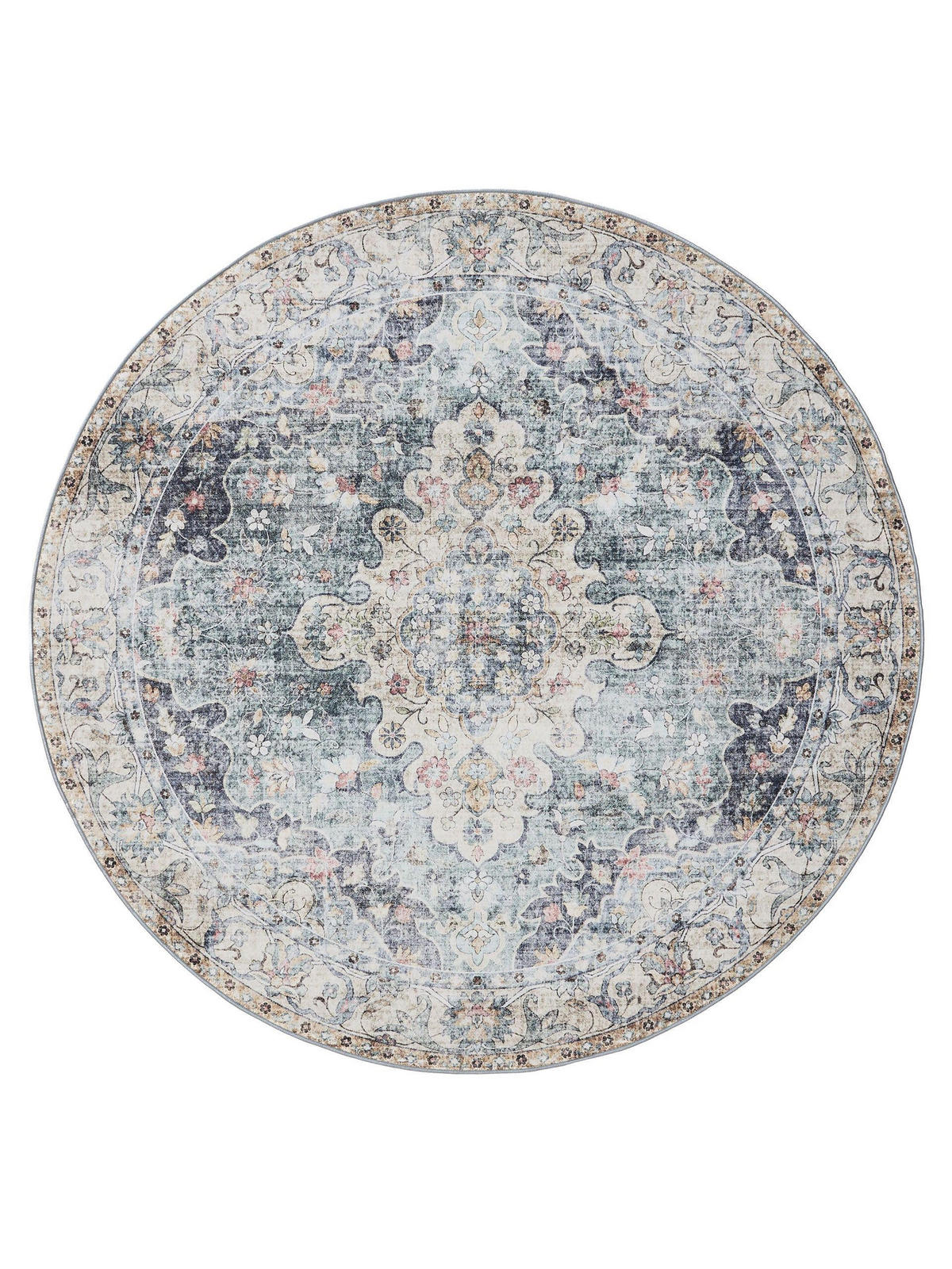 VINTAGE-TEPPICH George waschbar ø 160 cm rund - Blau, Kunststoff (160/160cm) - benuta