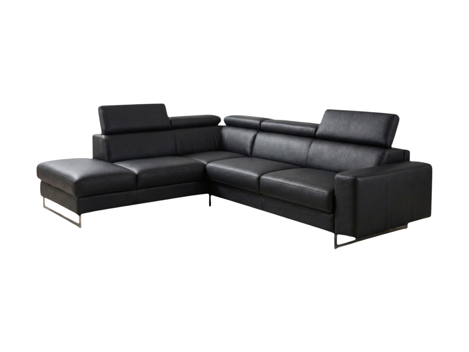 ECKSOFA Gotham Echtleder mit Bettfunktion Schwarz - Schwarz, Leder/Metall (227/237cm)