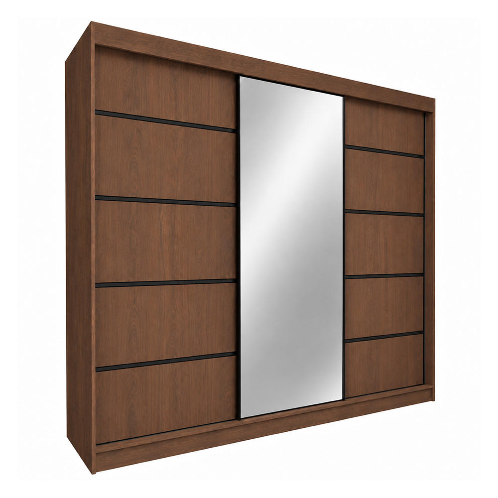 KLEIDERSCHRANK Malika 240 cm Nussbaum Warmia Spiegel 4 Schubl. Griffe schwarz - Nussbaumfarben, Holzwerkstoff (240/216/61cm) - KS Home Concept
