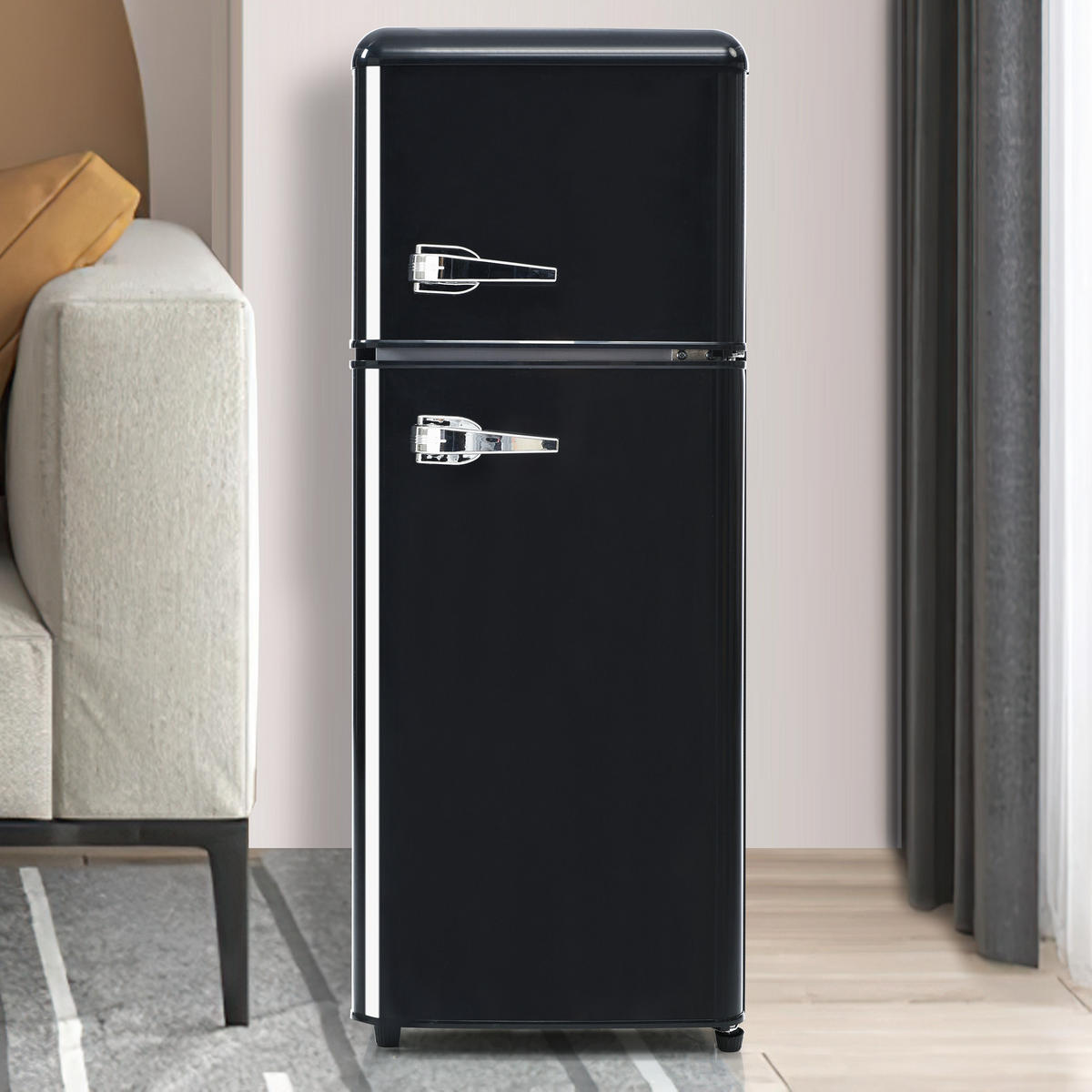 RETRO KÜHLSCHRANK 105cm 92L Doppeltür LED Gefrier E Klasse D - Schwarz, Kunststoff (41/45.5/105.5cm) - FLIEKS