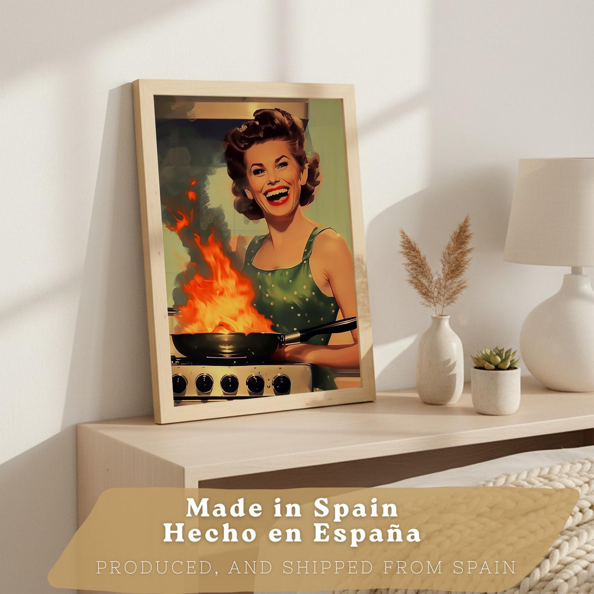 POSTER 3er Bilder-Set Wandbilder Retro Pin-up modern Wohnzimmer Deko, Schlafzimmer, Küche, Badezimmer Leichter Holzrahmen A3 - Beige, Papier (29.7/1/42cm) - Nacnic