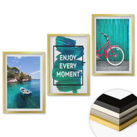 WANDBILDER 3er Set - 40x60 cm Goldrahmen - Inspiration für ein Fahrrad mit Seeboot - Goldfarben, Kunststoff (40/60cm) - ArtPrintCave