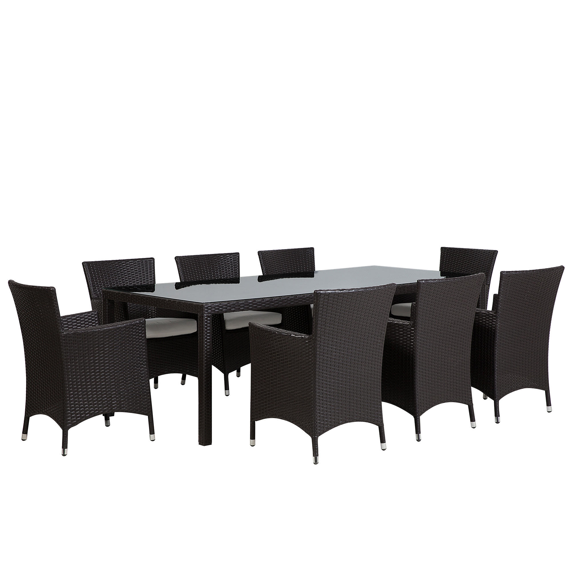 GARTENMÖBEL SET 8-Sitzer Rattan dunkel braun Auflagen weiß Italy - Braun/Weiß, Kunststoff - Beliani