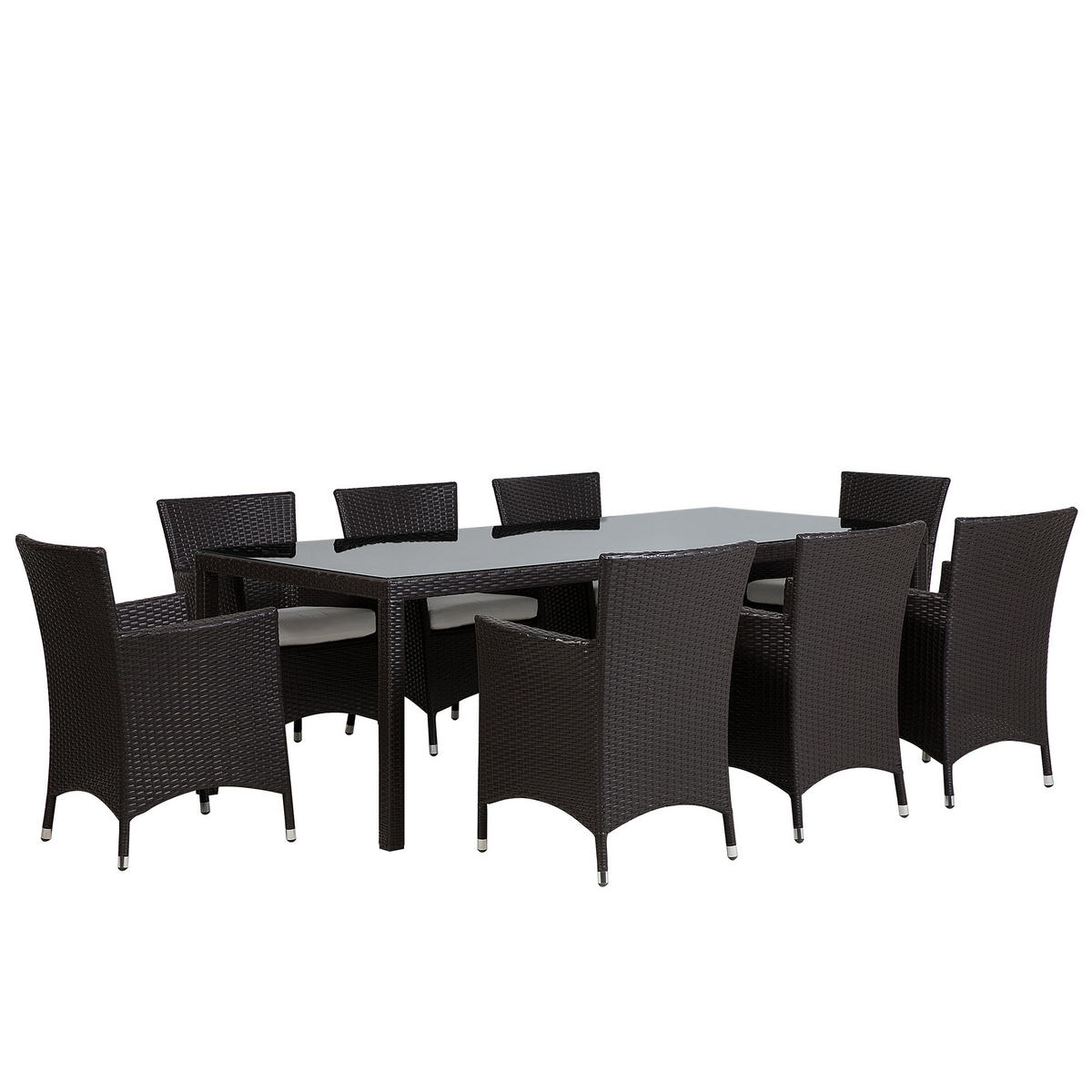 GARTENMÖBEL SET 8-Sitzer Rattan dunkel braun Auflagen weiß Italy - Braun/Weiß, Kunststoff - Beliani