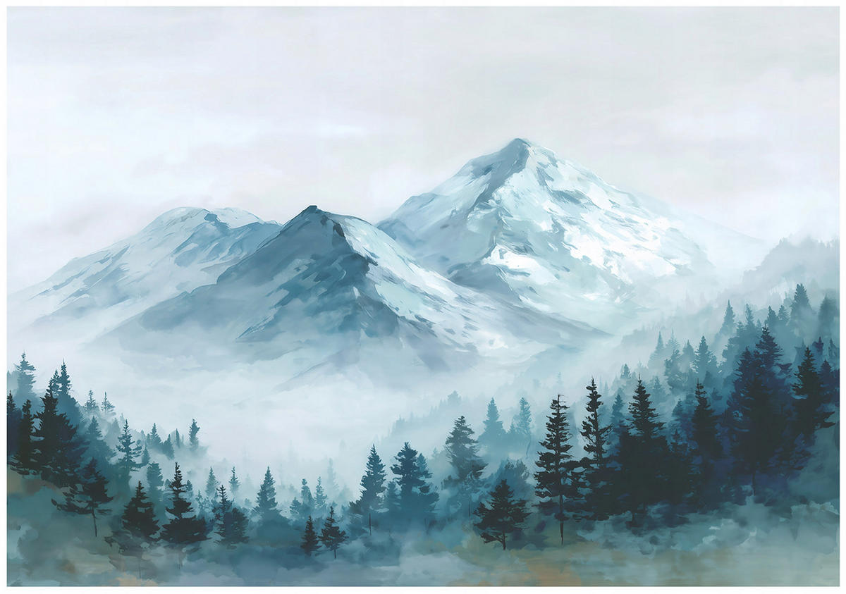 FOTOTAPETE Berge Wald Grün 300x210 cm - Multicolor, Papier (300/210cm) - Wallarena