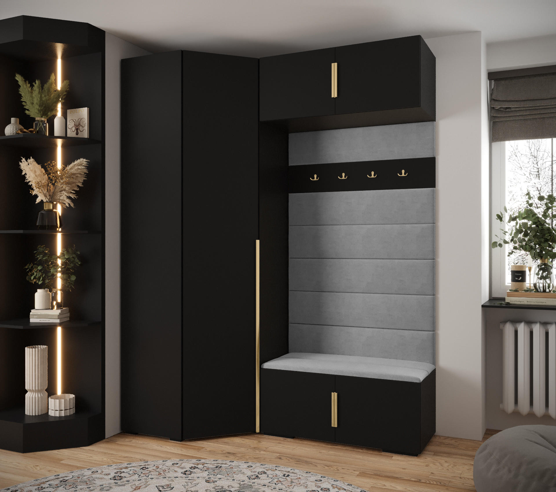 GARDEROBEN-SET 236,7/181,7/47 - Goldfarben/Schwarz, Holz/Metall (181.7/236.7/47cm) - Abiks Möbel
