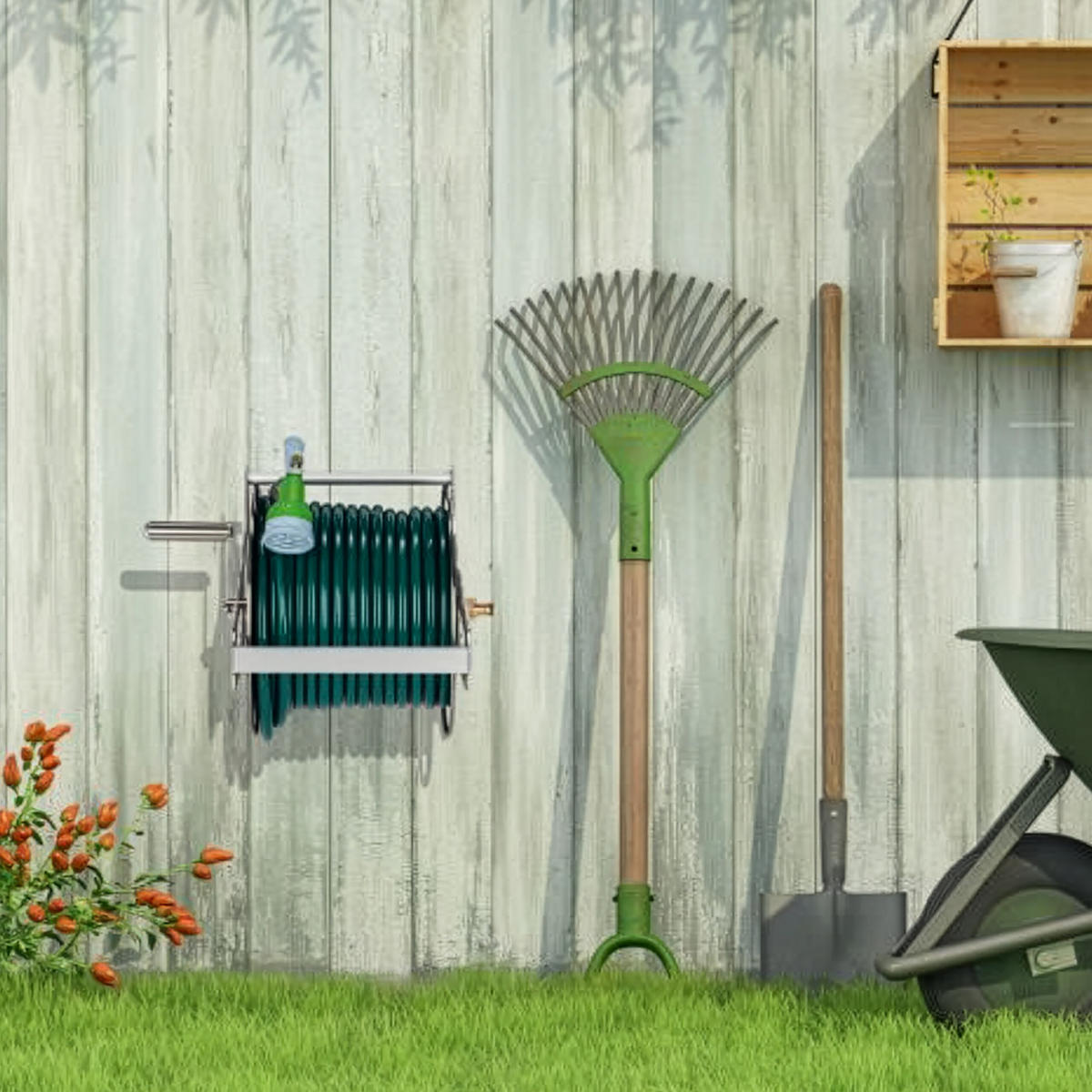 SCHLAUCHTROMMEL - Silberfarben, Metall (50/31/36cm) - Relaxdays