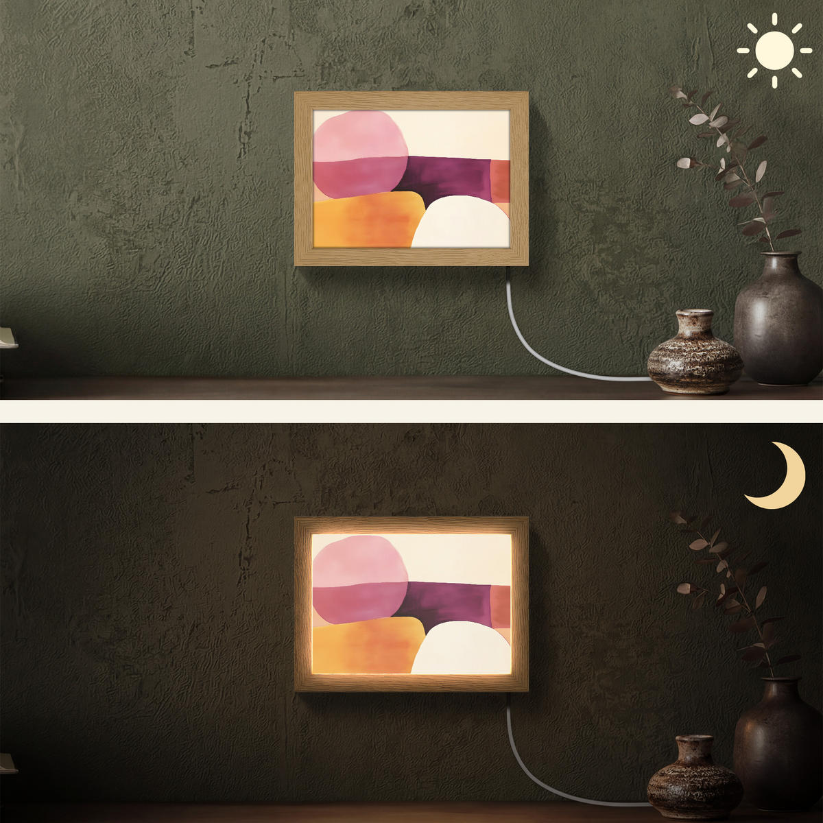 NÁSTĚNNÁ LAMPA Tvary - abstraktní - barevné 20x15 cm - růžová, kompozitní dřevo (20/15/8cm) - OnlyWow