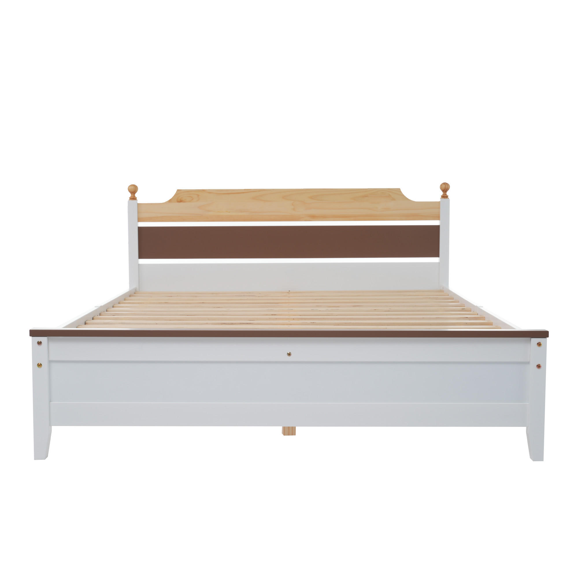 BETT 140/200 cm Weiß Kiefernholzrahmen mit Kopfteil aus MDF - Weiß, Holzwerkstoff (140/200cm) - OKWISH