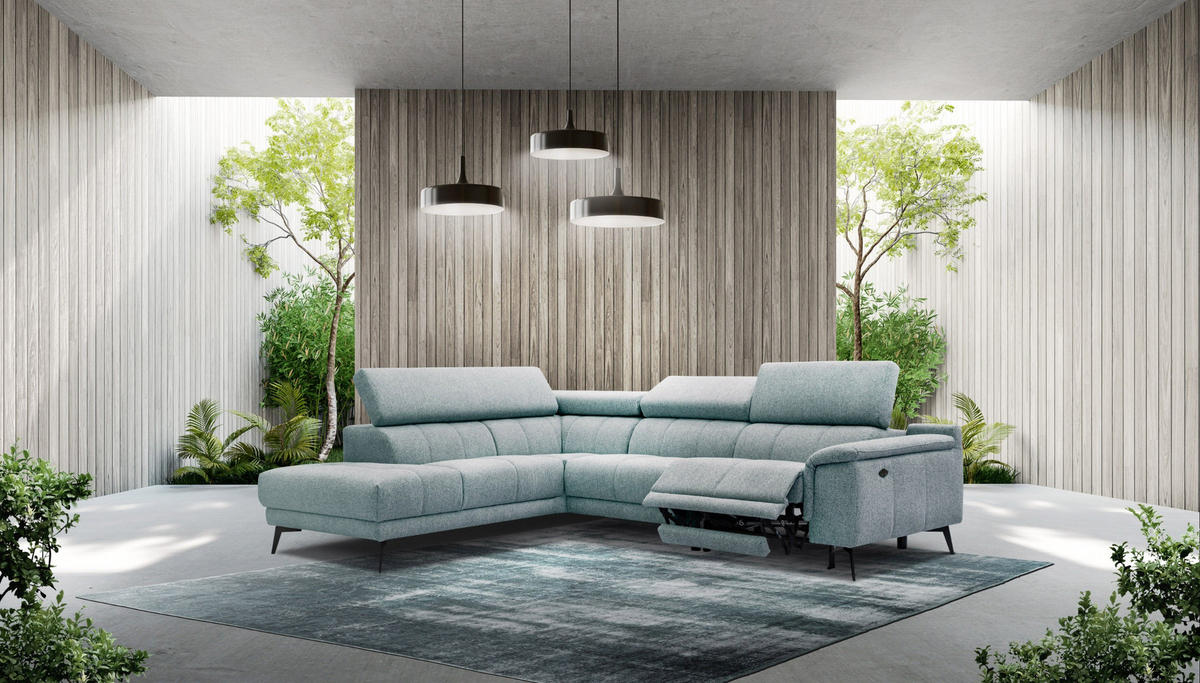 ECKSOFA FIERO 5-Sitzer mit 1 Relaxfunktion, mintgrün - Mintgrün, Holzwerkstoff/Textil (228/290cm) - Courtois Laville