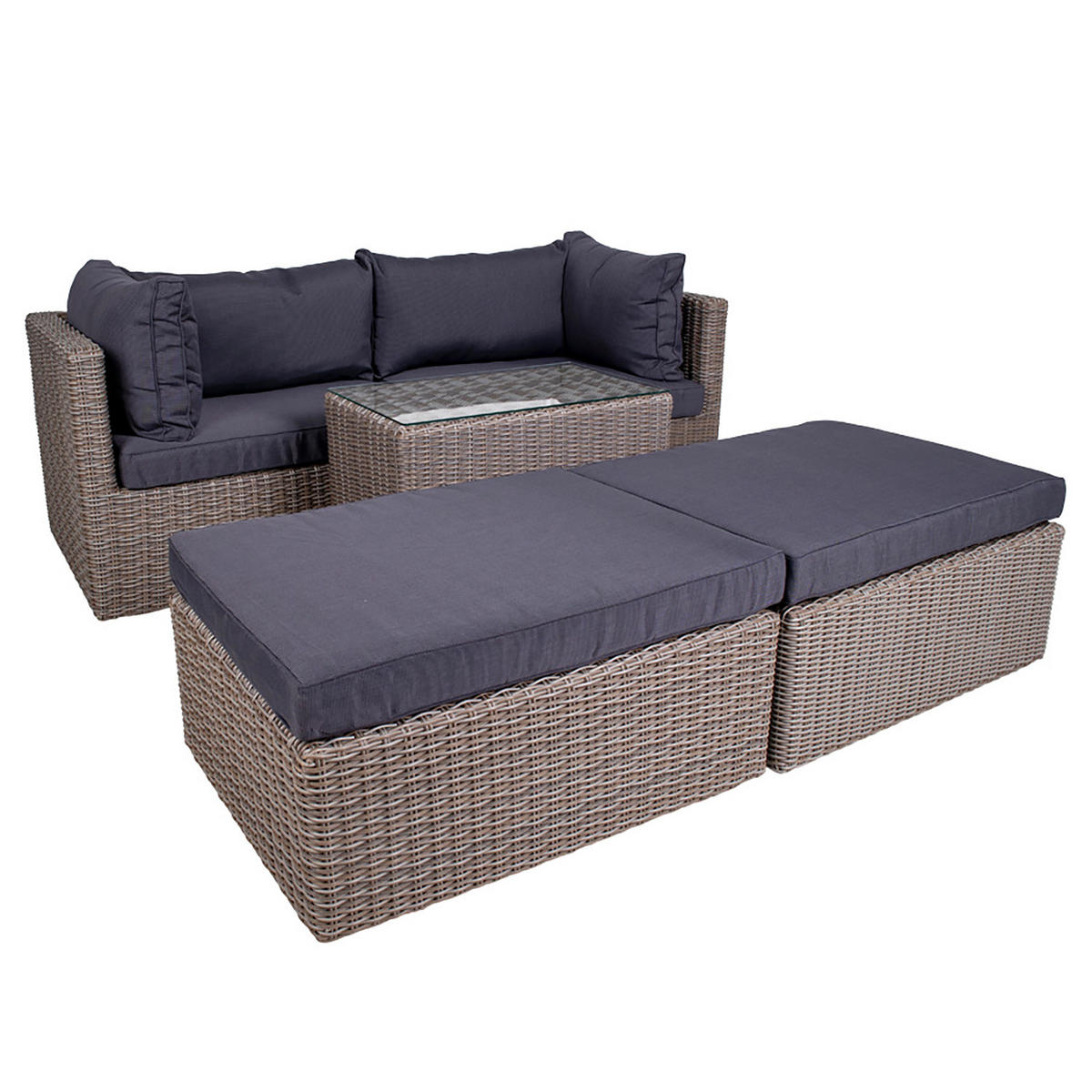 LOUNGESET - 5-teilig - Aluminium / Polypropylen - Grau - Grau, Kunststoff/Textil - home24