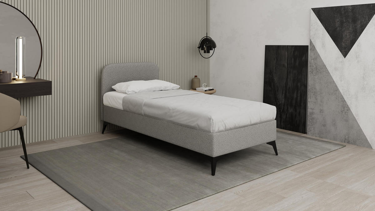 POLSTERBETT Mavilo 90 x 200 cm mit Bettkasten und Lattenrost Taschenfederkernmatratze POCKET H3 - grau - Grau, Holz (90/200cm) - Panda Möbel