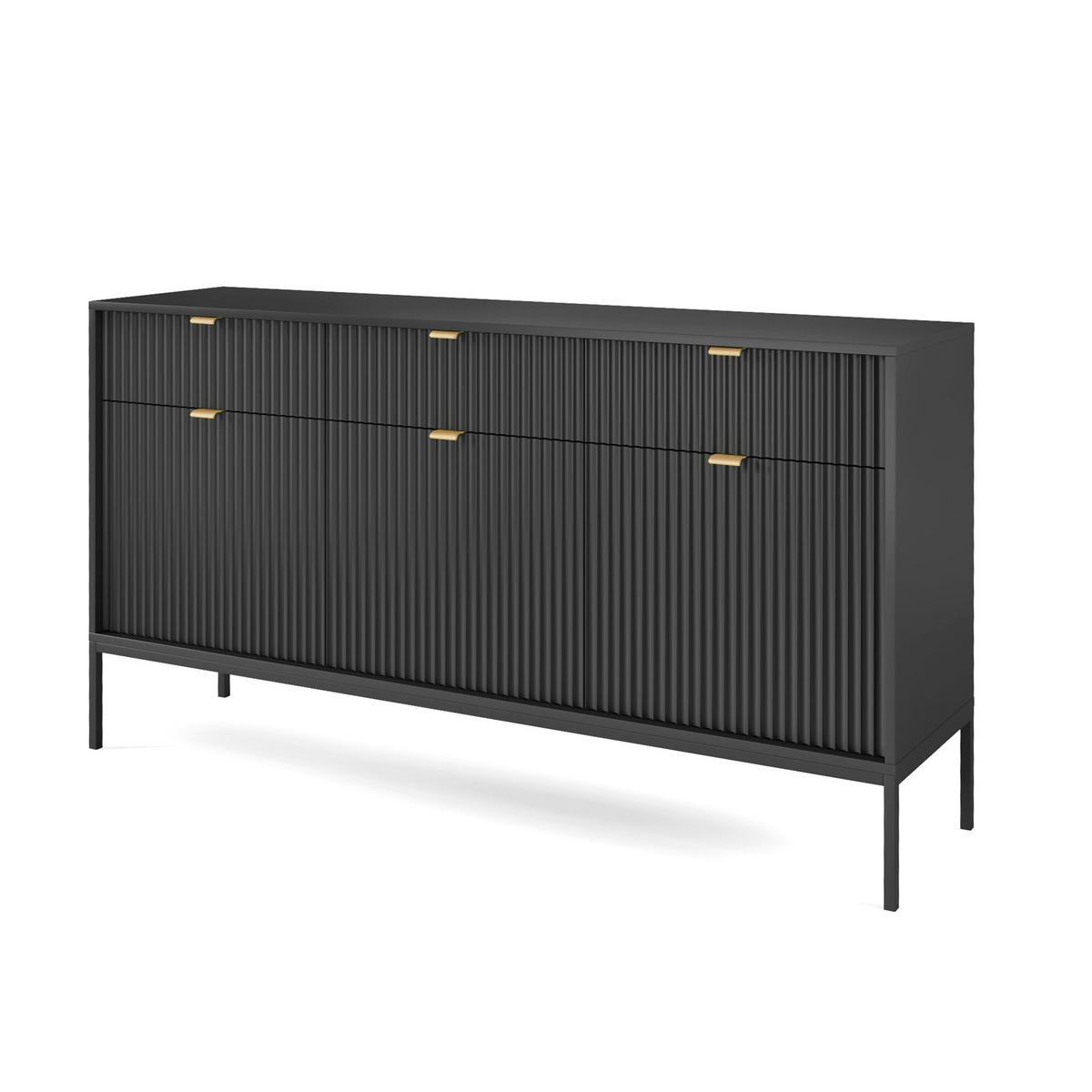 SIDEBOARD Vellore Schwarz 154 cm - Goldfarben/Schwarz, Holzwerkstoff/Metall (154/83/39cm) - Selsey