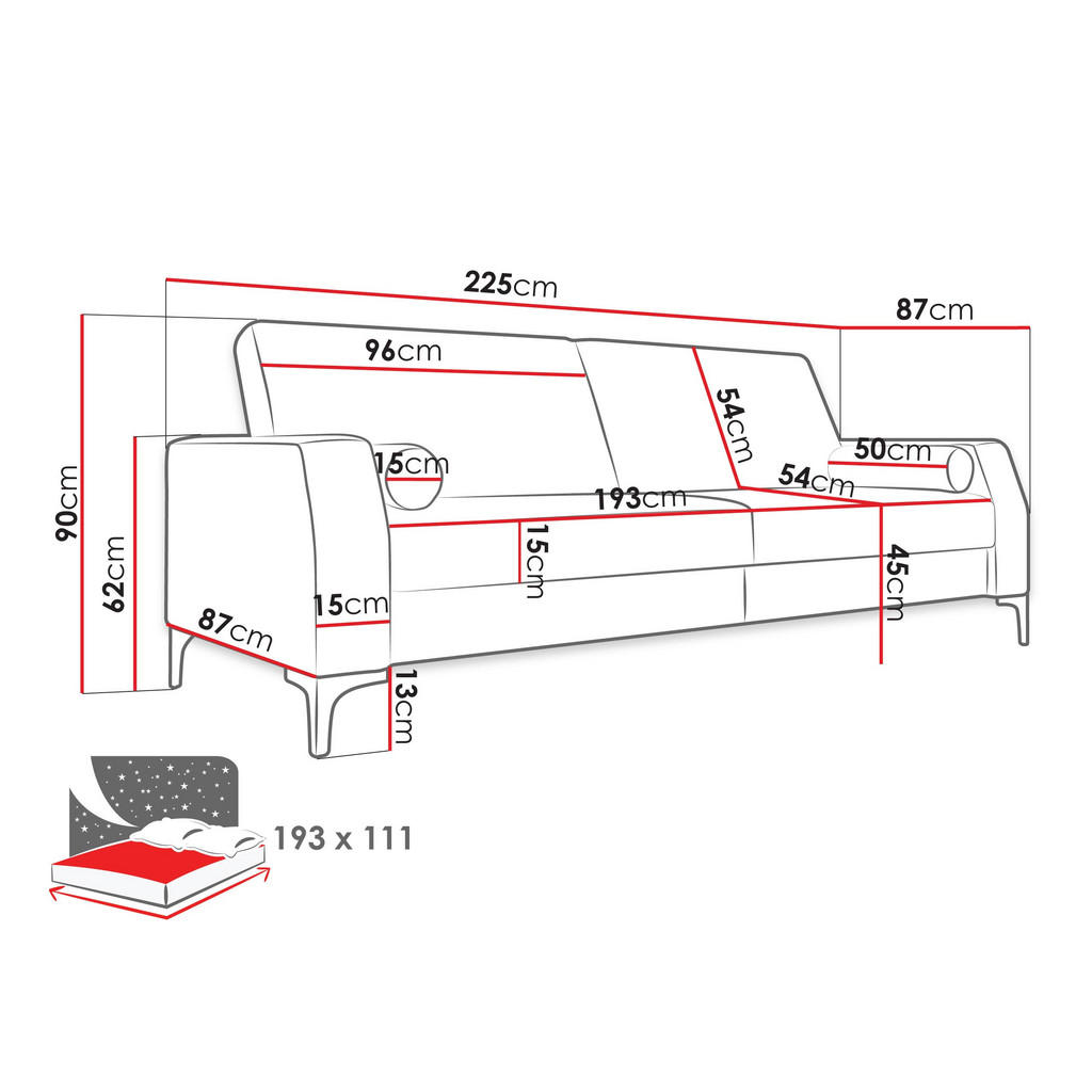 Thumbnail - Mirjan24 Schlafsofa, Grau, Textil, 3-Sitzer, Rechteckig, 225x90x87 cm, Wohnzimmer, Sofas & Couches, Schlafsofas