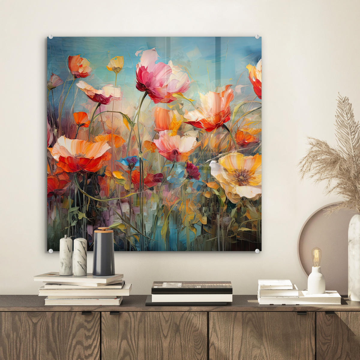 OBRAZ NA AKRYLOVOM SKLE Kvety - Akvarel - Umenie - Botanické - Príroda 50x50 cm - oranžová, sklo (50/50cm) - MuchoWow