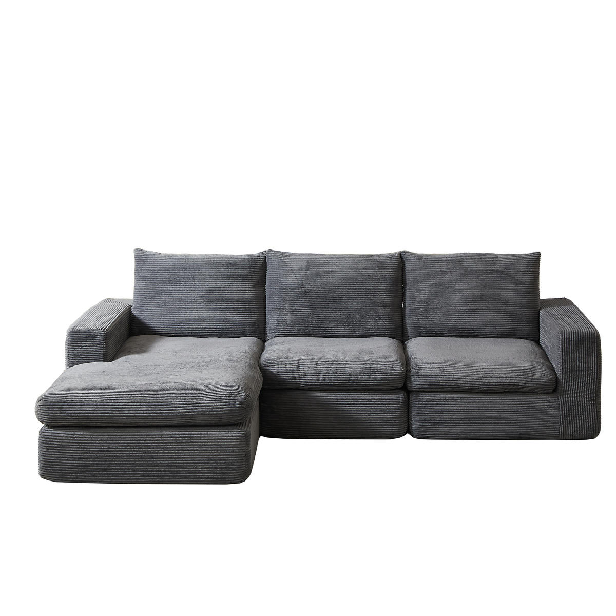 ECKSOFA DE-34529 modular mit 3 Nackenkissen Dunkelgrau - Dunkelgrau, Textil (160/251cm) - ComfortXL