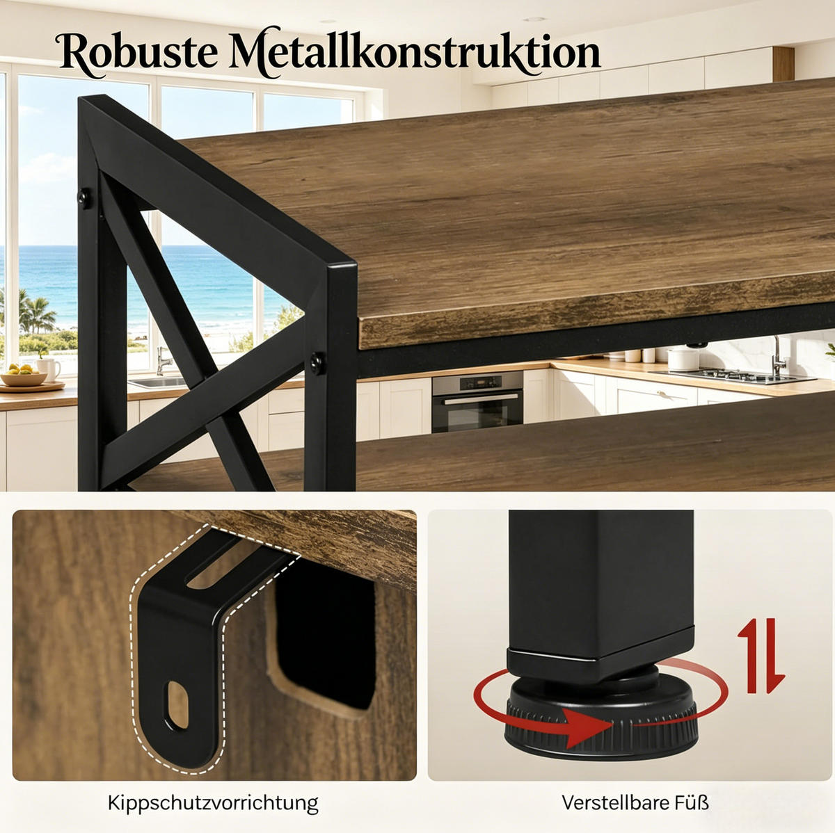 SIDEBOARD 110/33/75 cm in Braun mit offenem Fach und verstellbaren Regalen - Braun, Metall (110/75/33cm) - BEAOK