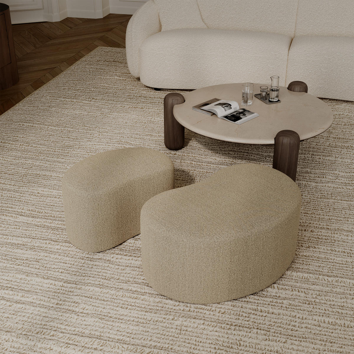 SITZHOCKER Bouclé-Stoff Taupe 80cm - Taupe, Textil (80/36/52cm) - Sia Home