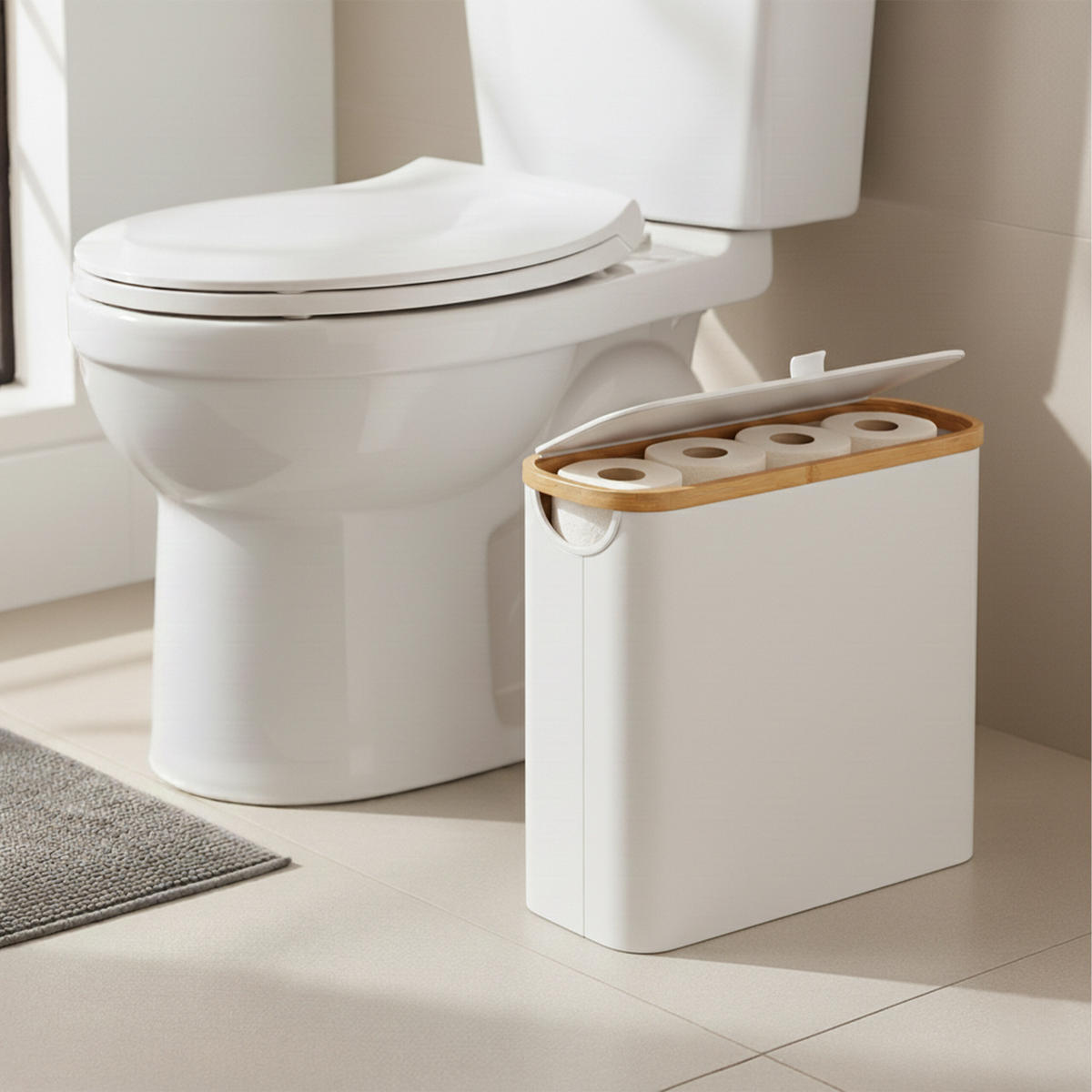 TOILETTENPAPIER-AUFBEWAHRUNG - Weiß, Holz/Textil (43/38/17cm) - Relaxdays