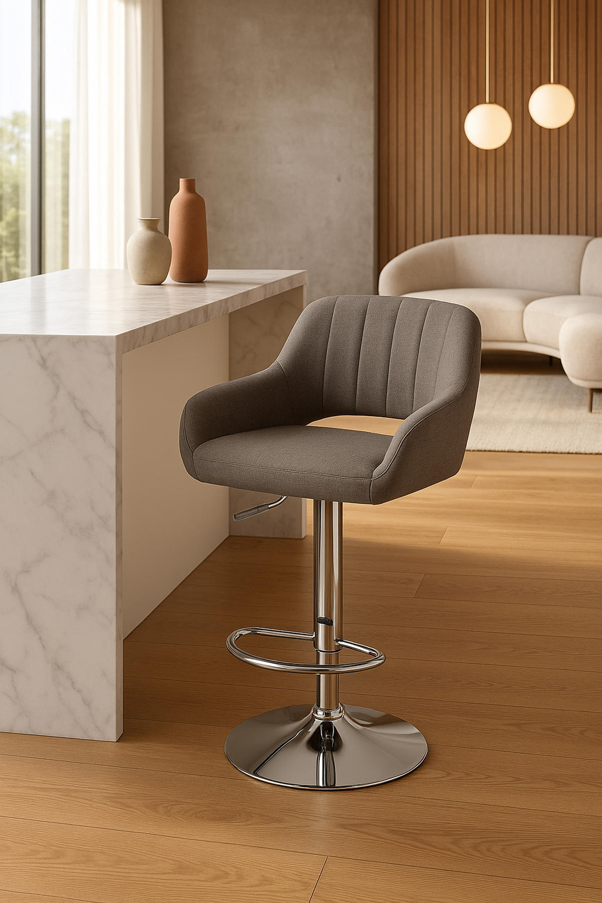 BARHOCKER 2er Set Milos Stoff C dunkelgrau - Chromfarben/Dunkelgrau, Textil/Metall (47/106/48cm) - TPFLiving