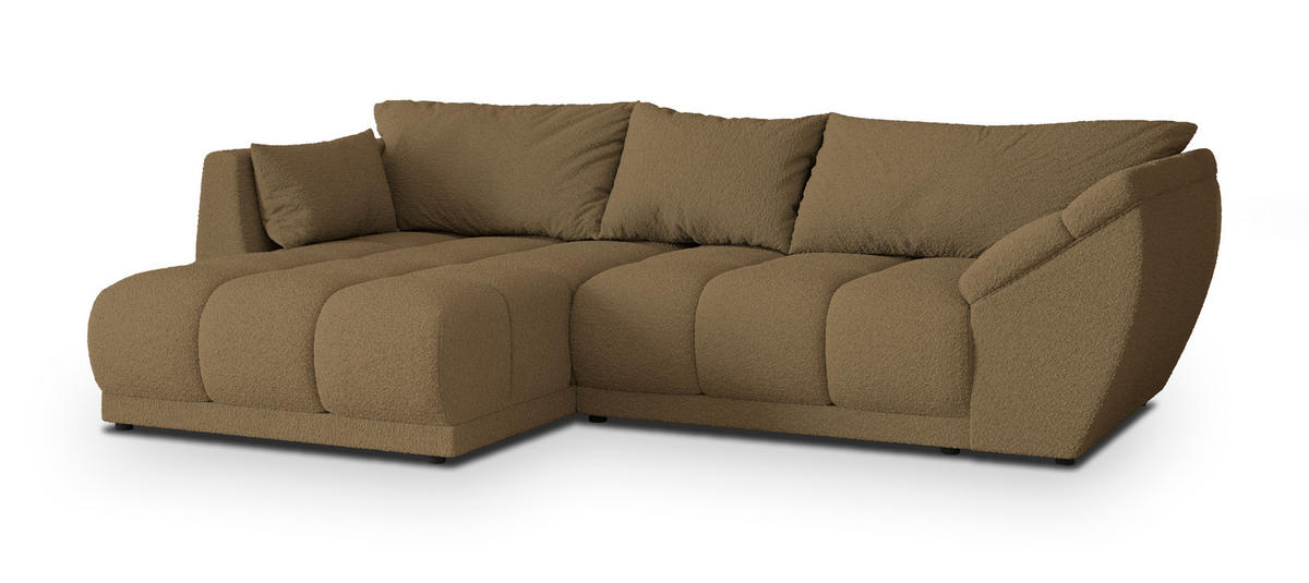 ECKSOFA ORENTI L-S Orange Boucle-Stoff mit Schlaffunktion - Orange, Holz (287/182cm) - MASSENO