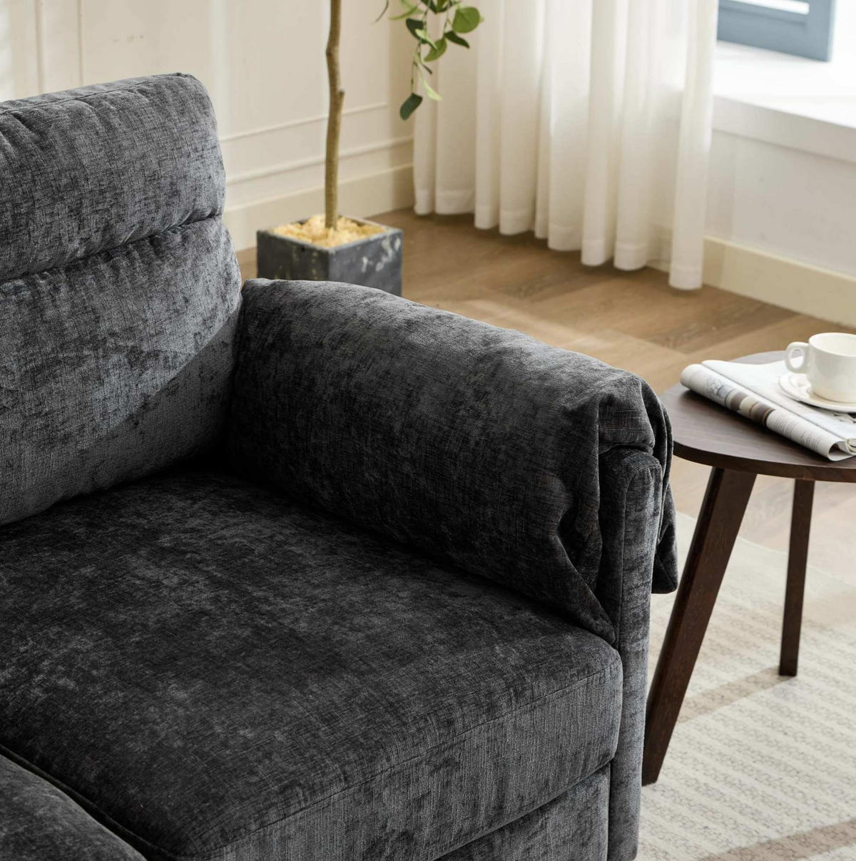 SOFA 2-Sitzer Chenille Schwarz - Schwarz, Holzwerkstoff (70/85/124cm) - Meubliv