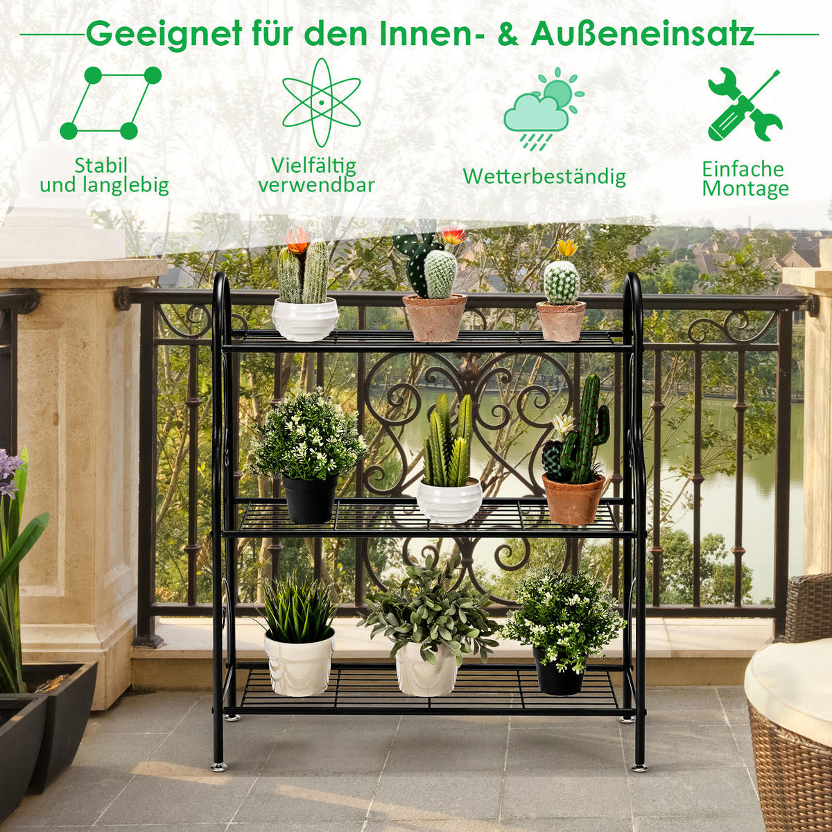 PFLANZENSTÄNDER Schwarz - Schwarz, Metall (25/85/72cm) - COSTWAY