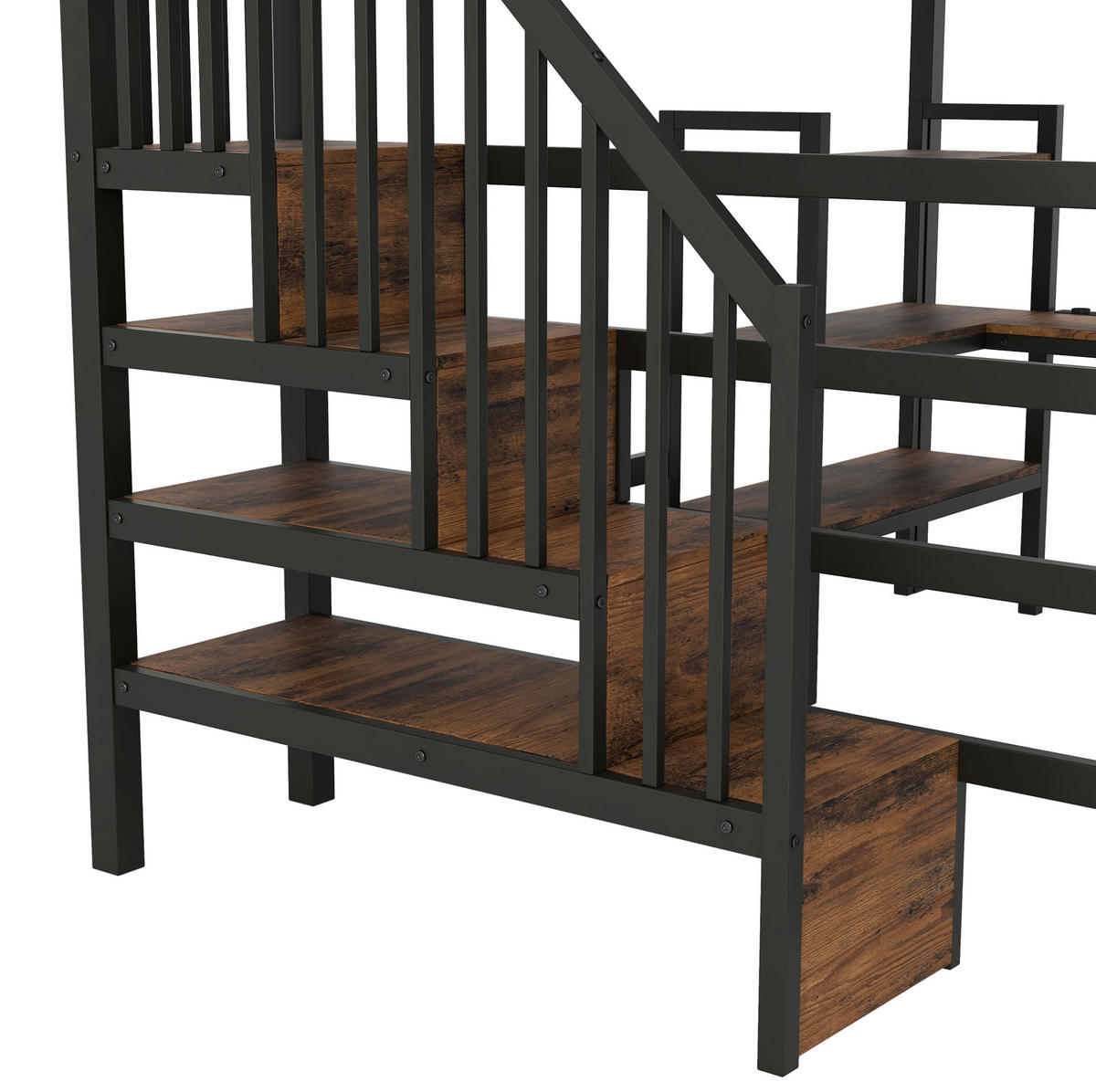 HOCHBETT 140x200 cm in Schwarz mit Schreibtisch, Stauraumtreppe und LED-Beleuchtung - Schwarz, Holzwerkstoff (140/200cm) - IVMEU