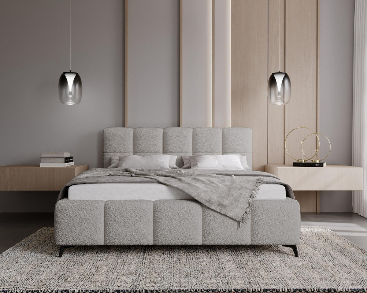 DOPPELBETT 140x200 mit Bettkasten Kastilo, Boucle, Hellgrau - Hellgrau, Holz/Textil (140/200cm) - Emporius