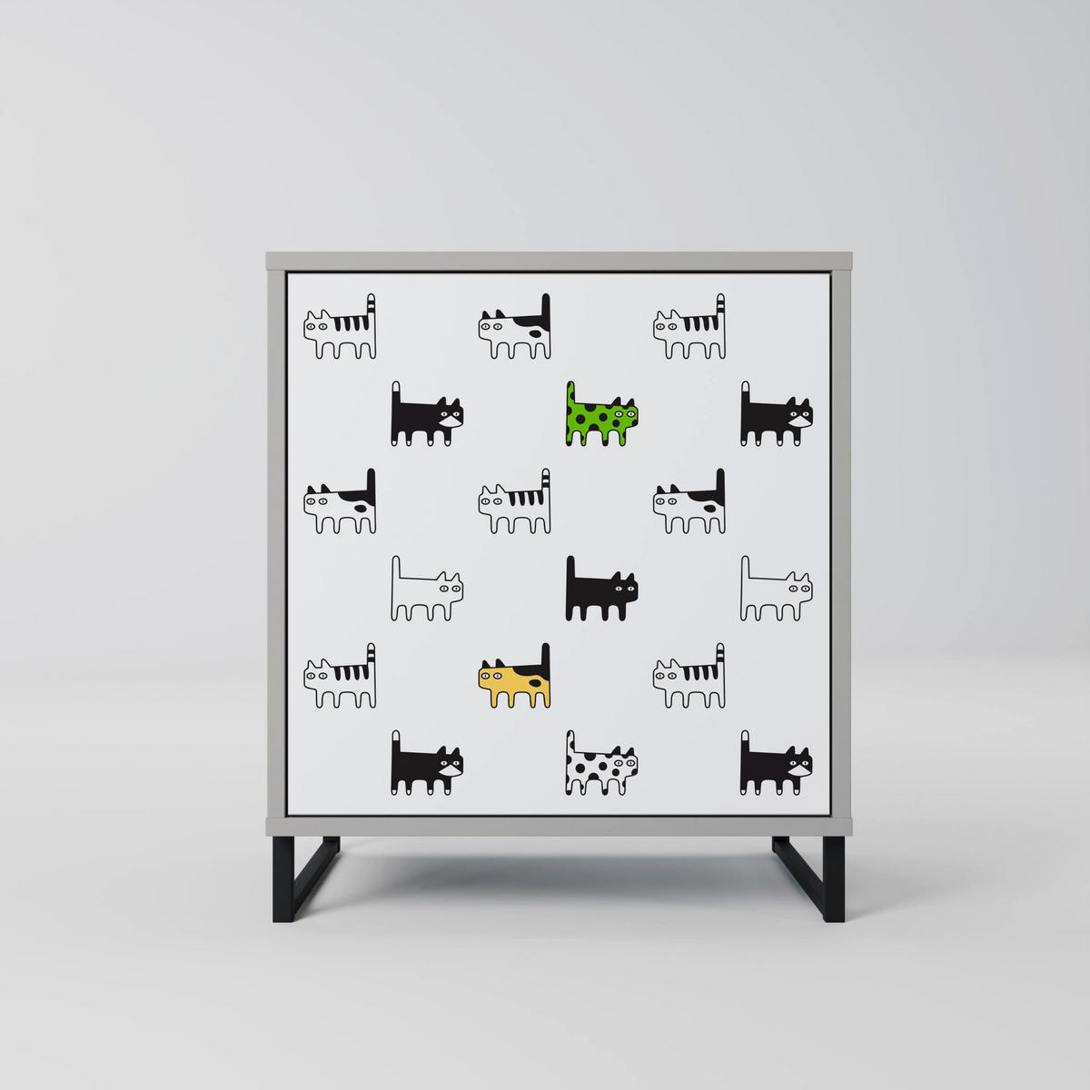 SIDEBOARD CATS COMPILATION, Grau, 57,5x42x70,5 cm, Schwarze Metall-Sternfüße - Multicolor/Schwarz, Holzwerkstoff/Metall (57.5/70.5/42cm) - SpaceRebels