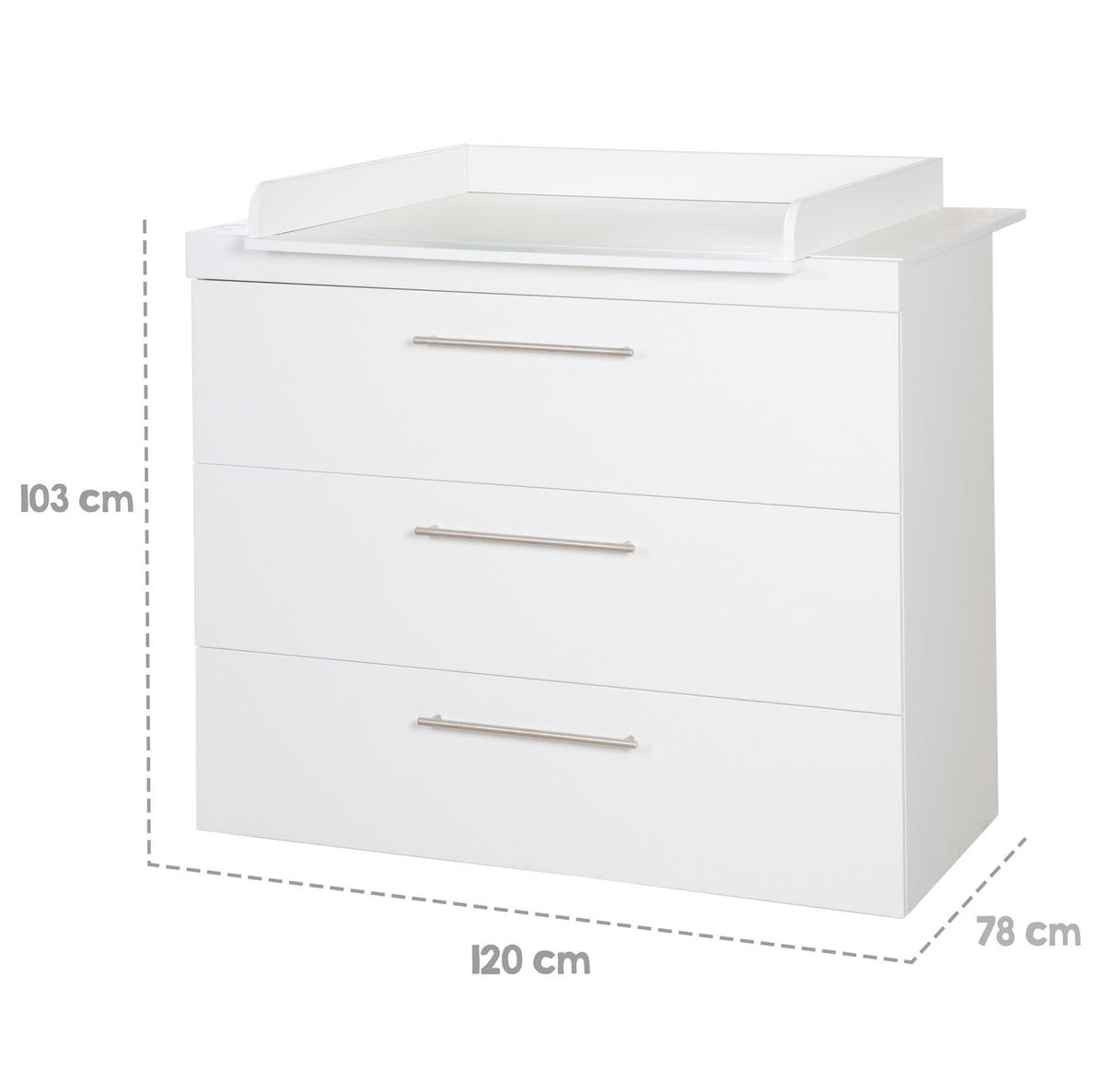 WICKELKOMMODE Kimi - Silberfarben/Weiß, Holzwerkstoff/Metall (120/103/78cm) - Roba