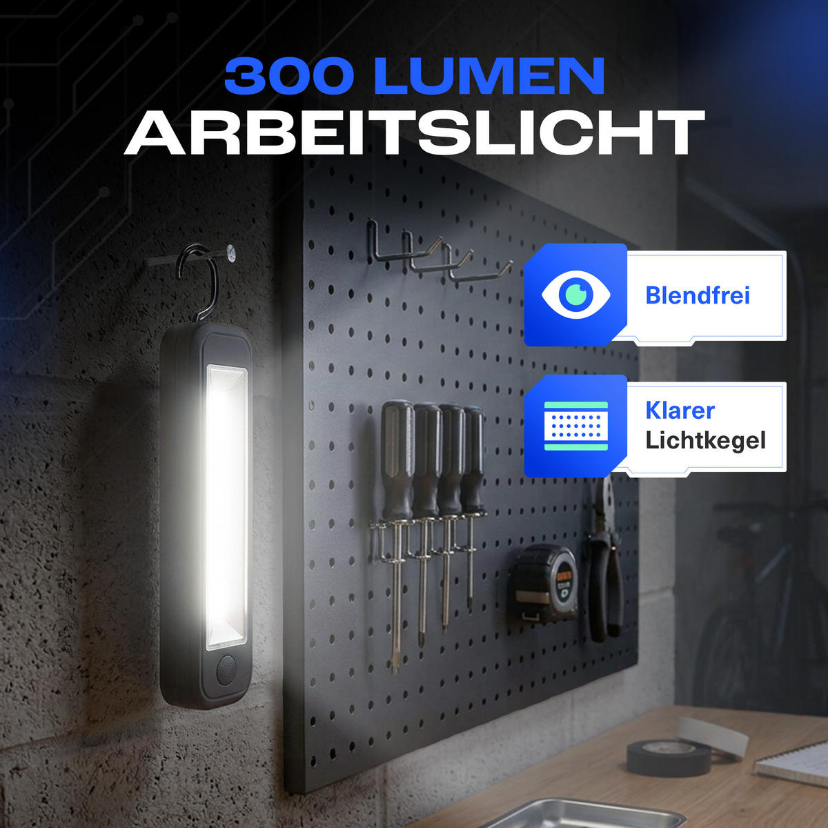 LED-BATTERIE-ARBEITSLEUCHTE - praktische Handlampe mit Magnet und Haken für Werkstatt und Zuhause, 1 Stück - Weiß, Kunststoff (5.5/2.9/22cm) - Northpoint