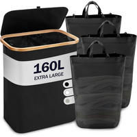 WÄSCHEKORB mit Deckel 3 Fächer 160L Schwarz - Schwarz, Naturmaterialien (37/74/57cm)