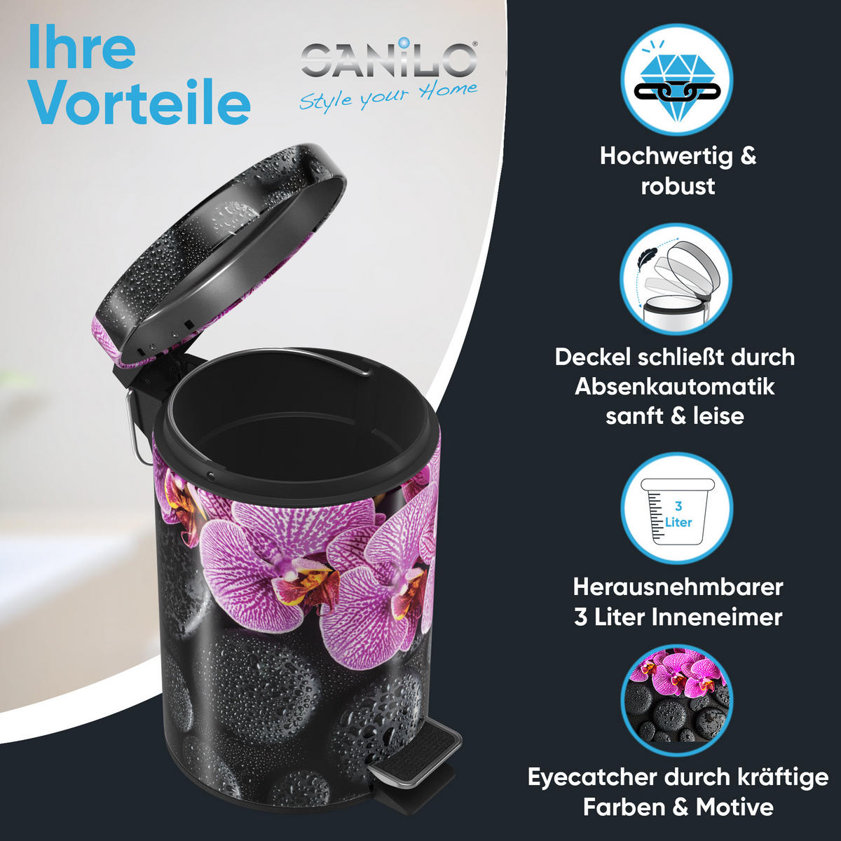 KOSMETIKEIMER Madeira - Violett/Schwarz, Kunststoff/Metall (17/25/25cm) - Sanilo