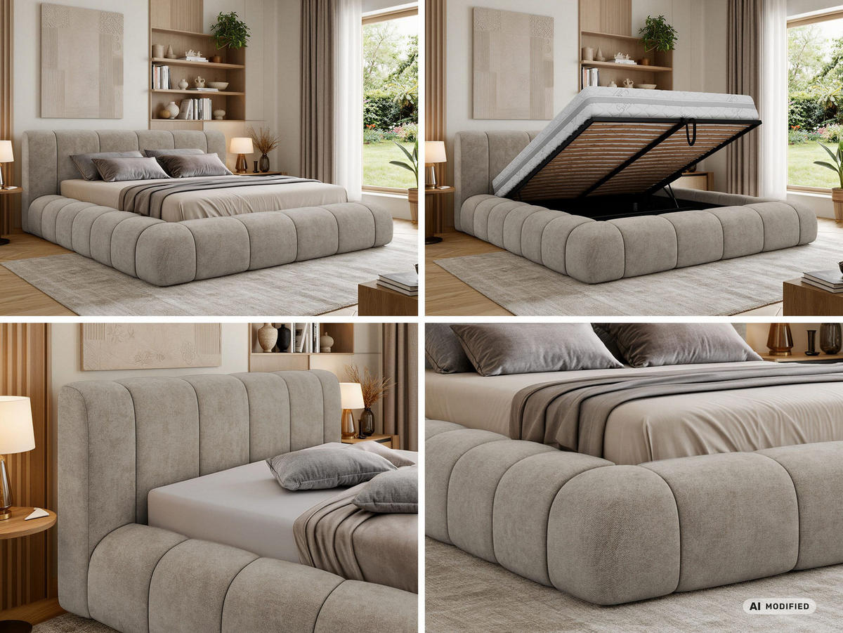 ČALÚNENÁ POSTEĽ NUBEA CLASSIC 140/200 - Sivobéžová Štruktúrovaná látka - bez matraca - čierna/béžová, textil/plast (140/200cm) - MKS