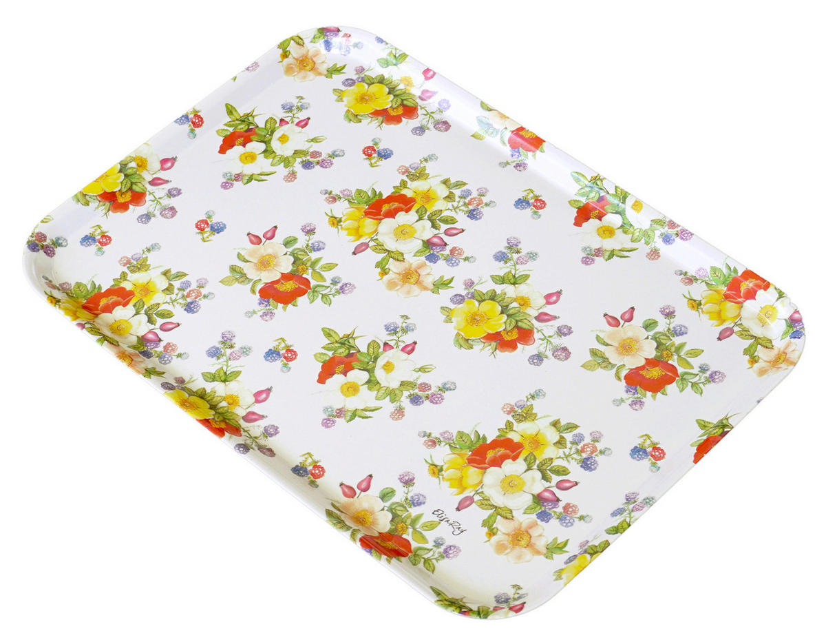 TABLETT Wildrosen, rechteckige Melamin Serviertablett 45x31 cm - Multicolor, Kunststoff (31/2/45cm) - Lashuma