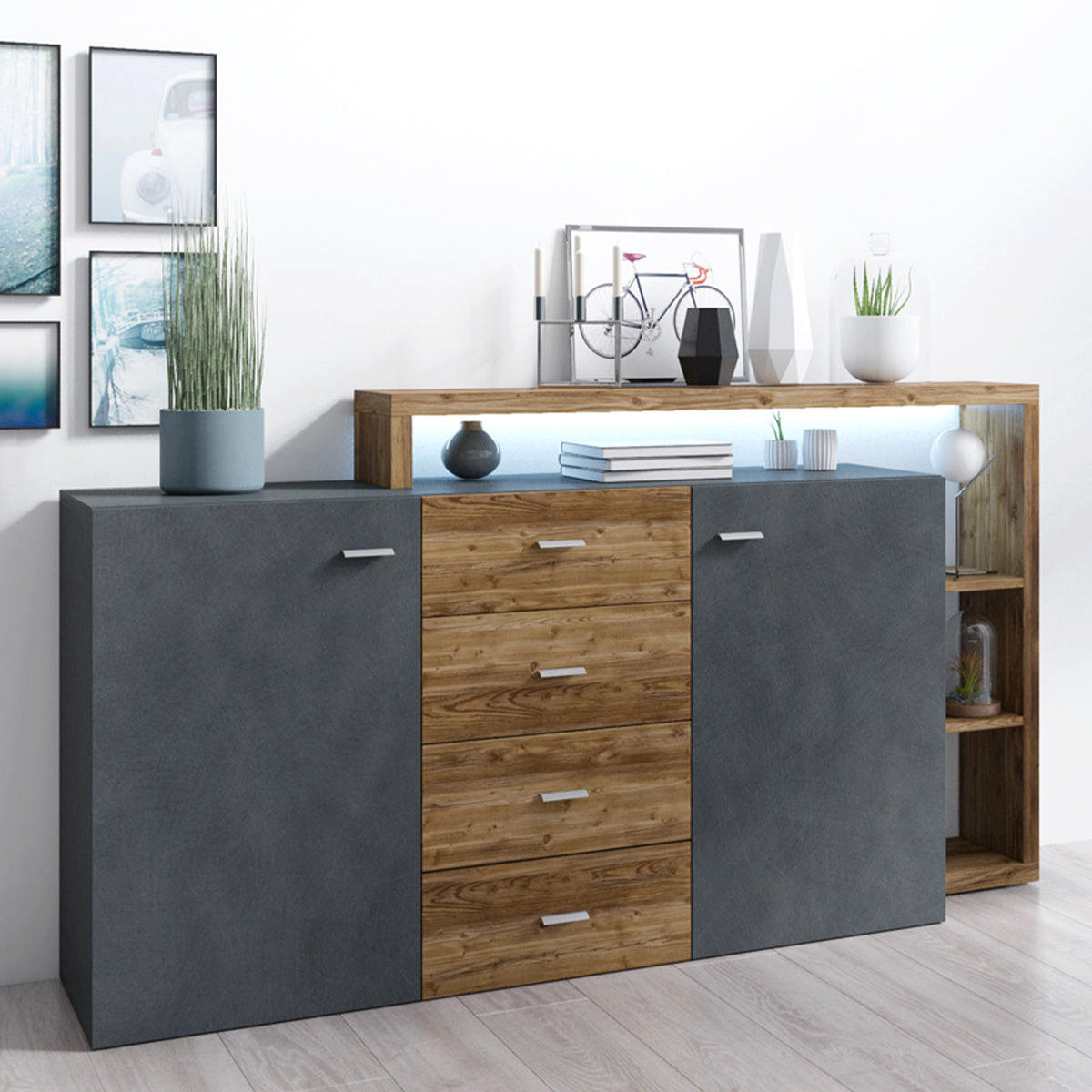 SIDEBOARD Ilyes Grau und Holz - Grau, Holzwerkstoff (180/98/37cm) - Petits-meubles